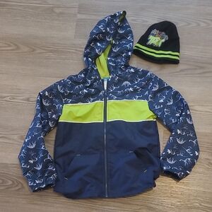 Navy and Neon Yellow Dinosaur Hoodie with Beanie